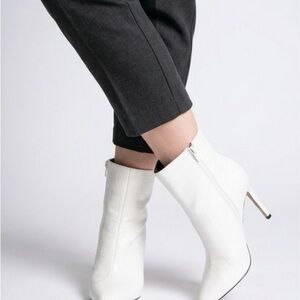 Croc-Embossed Pointed Toe Stiletto Ankle Boots in Cream